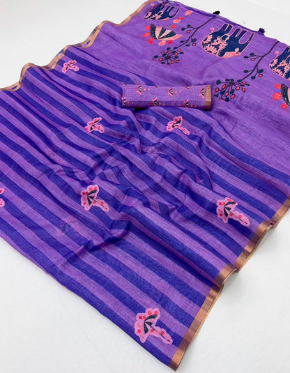 Soft Cotton Based Lenin with Zari Border and Fancy Tassels