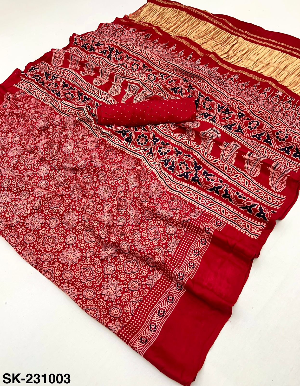 Premium Modal Ajrakh with pagadi patta and handblock print