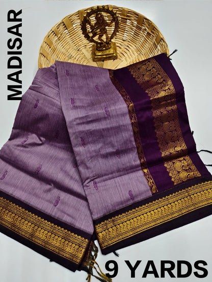 MADISAR SAREE/ NAUVARI SAREE with contrast zari border