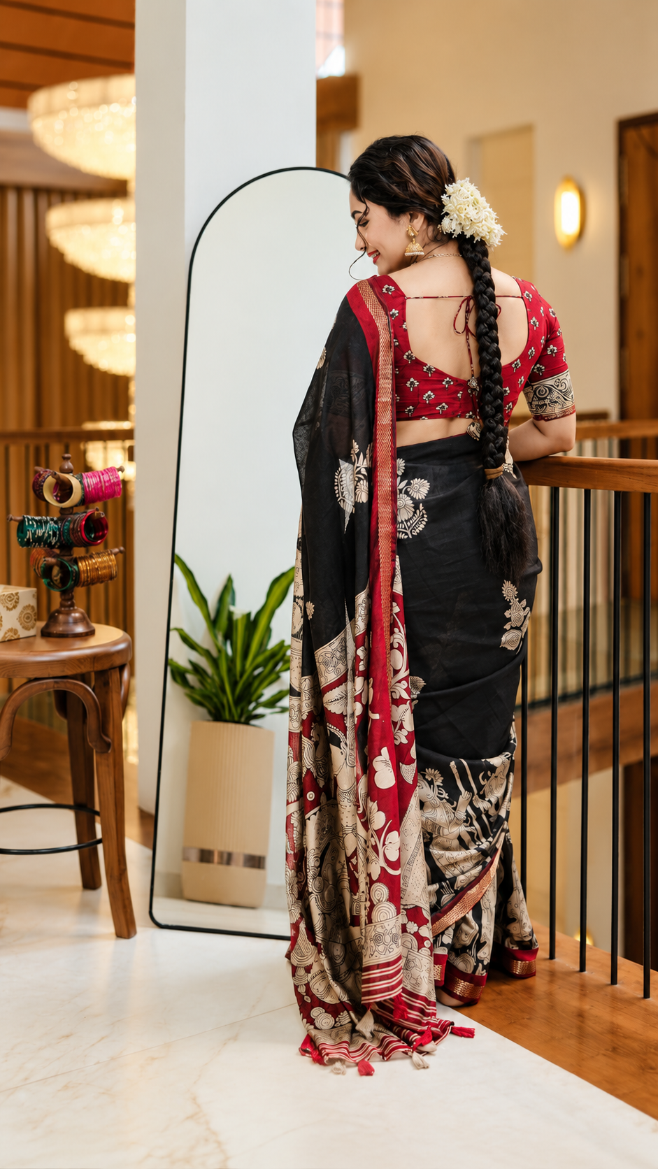 Mul Chanderi Kalamkari Design with Mirror Work