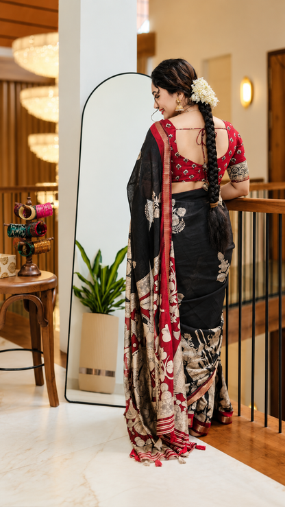 Mul Chanderi Kalamkari Design with Mirror Work
