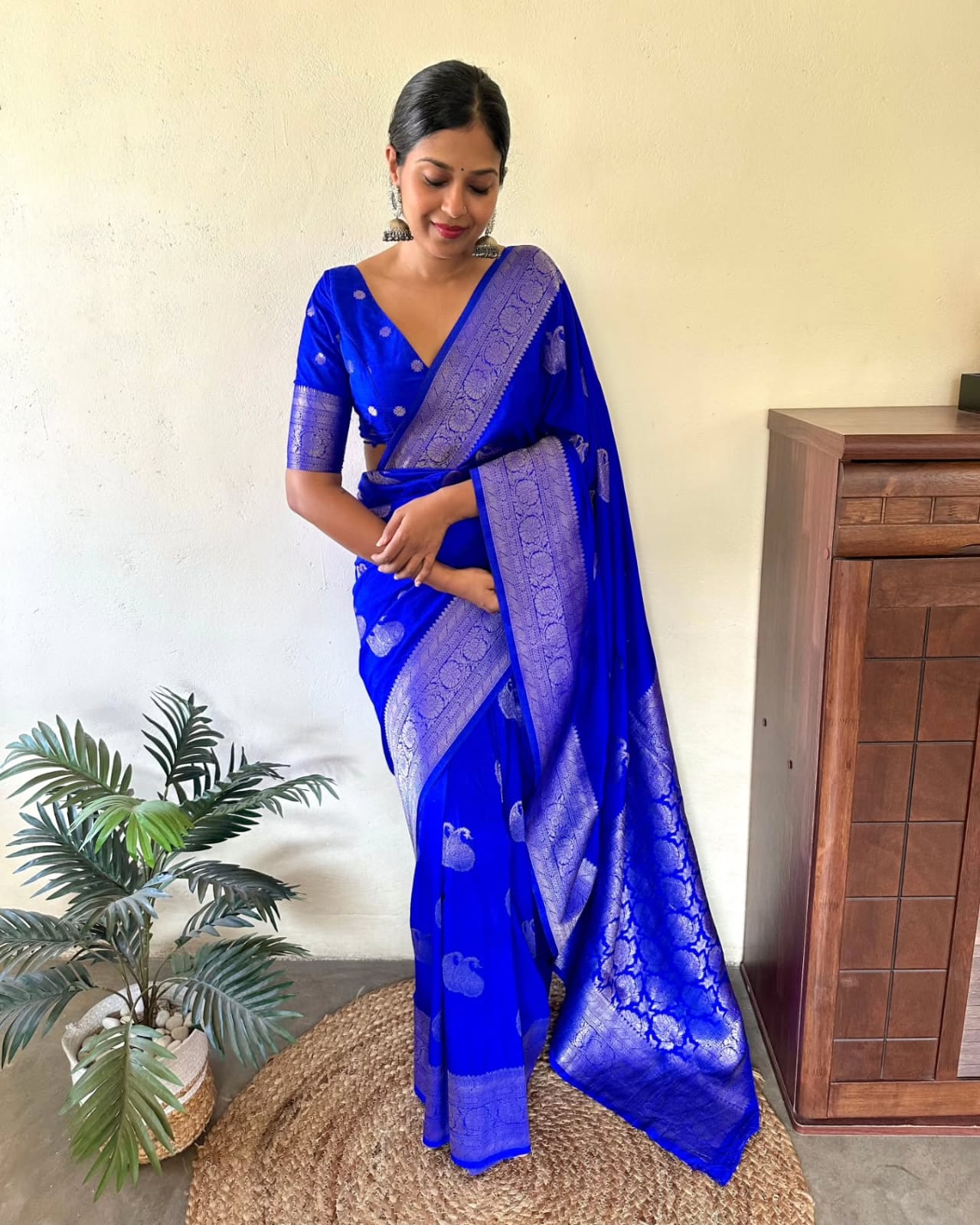 Premium Banarasi Fancy Georgette Saree with Royal Blue Self