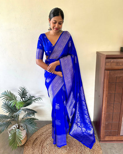 Premium Banarasi Fancy Georgette Saree with Royal Blue Self