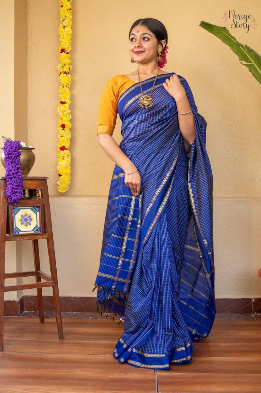 Premium Cotton Sarees with Checks Pattern vol-3