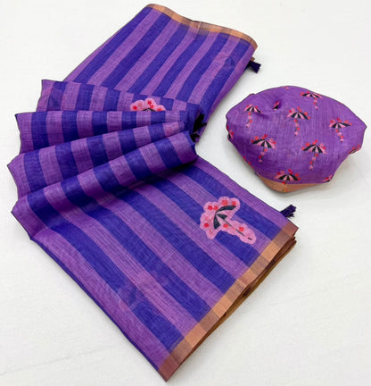 Soft Cotton Based Lenin with Zari Border and Fancy Tassels