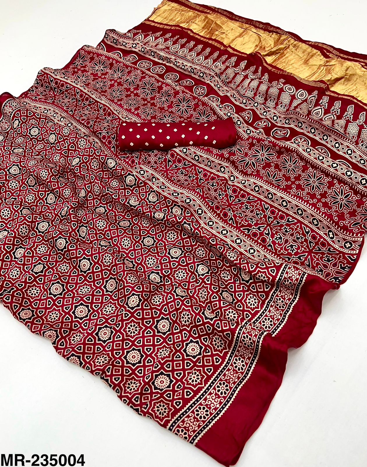 Premium Modal Ajrakh with pagadi patta and handblock print