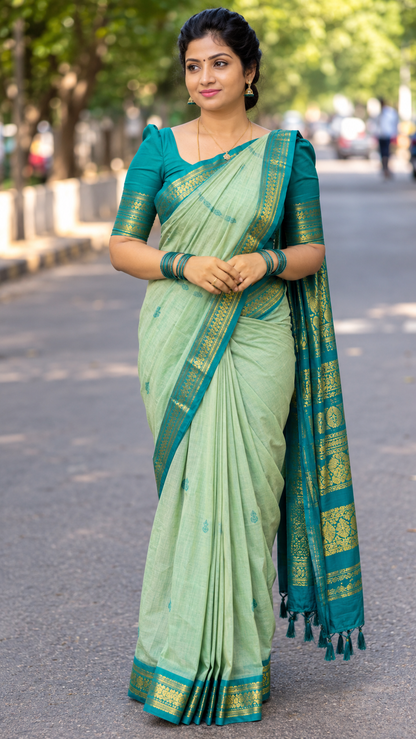 Premium Kalyani Cotton Sarees with Zari Border and Rich Pallu