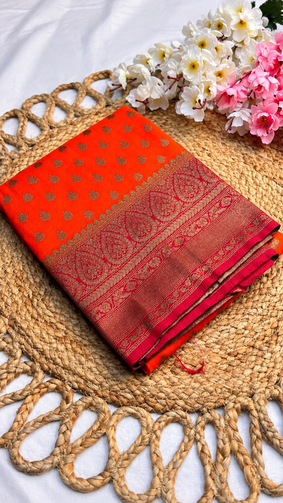 Khaddi Georgette New Design Orange with Pink Border