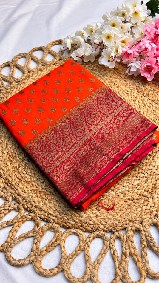 Khaddi Georgette New Design Orange with Pink Border