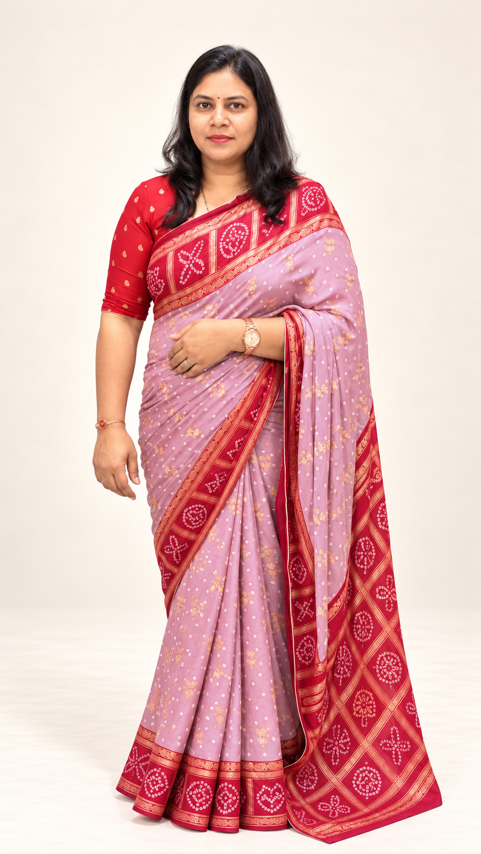Premium Chiffon Fancy Saree with Bandini Blouse & Pallu