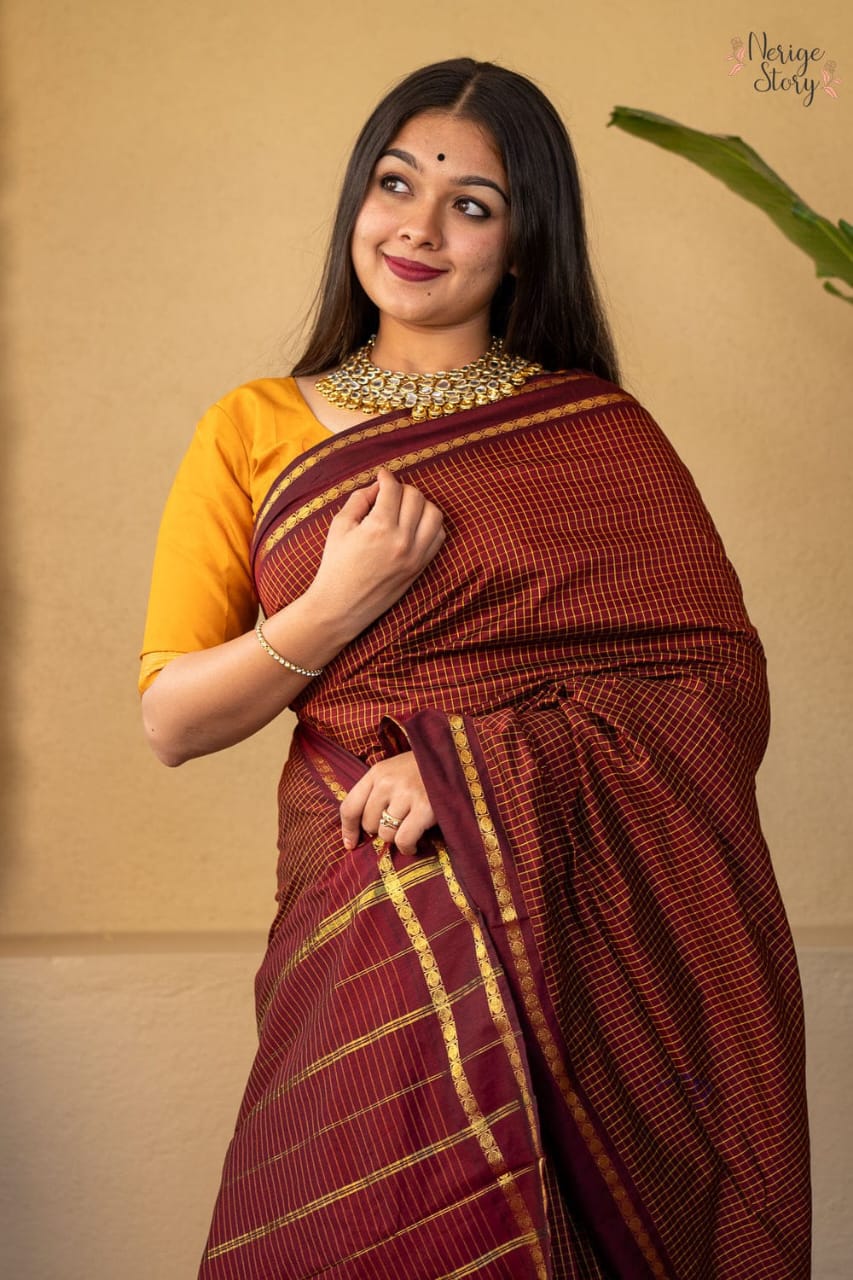 Premium Cotton Sarees with Checks Pattern vol-2