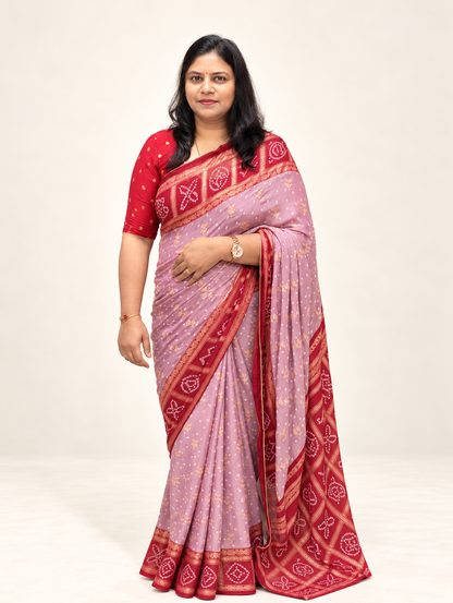Premium Chiffon Fancy Saree with Bandini Blouse & Pallu