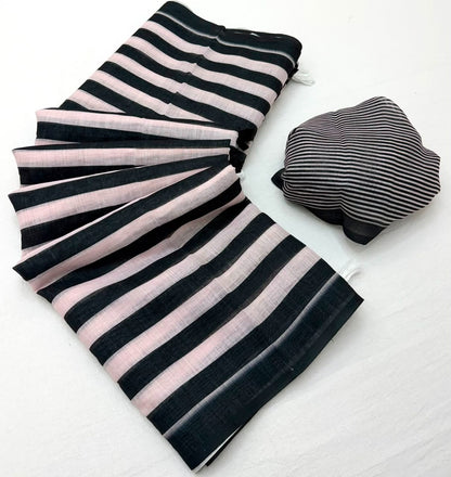 Soft Cotton Based Lenin with Zari Border and Fancy Tassels