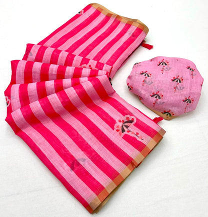 Soft Cotton Based Lenin with Zari Border and Fancy Tassels