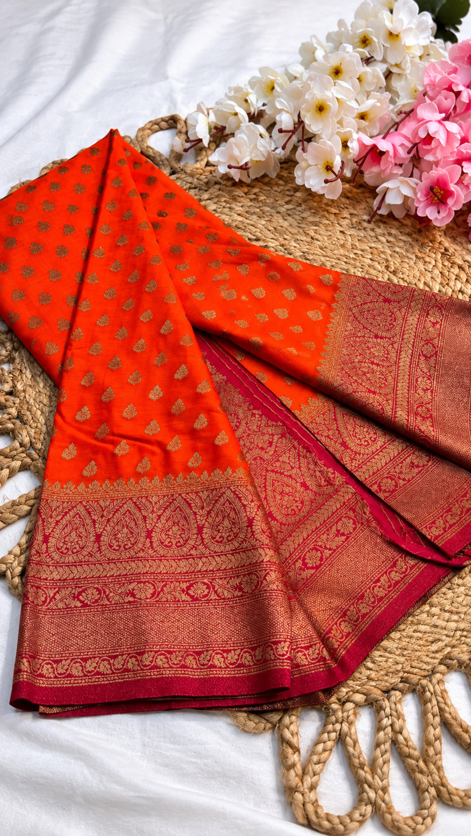 Khaddi Georgette New Design Orange with Pink Border