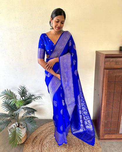 Premium Banarasi Fancy Georgette Saree with Royal Blue Self