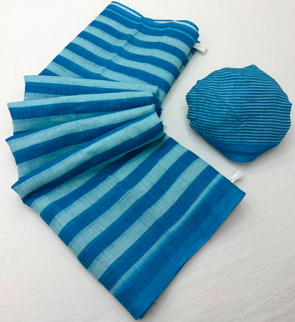 Soft Cotton Based Lenin with Zari Border and Fancy Tassels