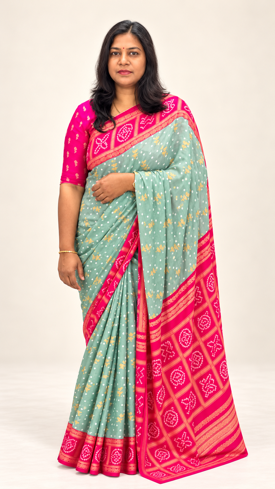 Premium Chiffon Fancy Saree with Bandini Blouse & Pallu