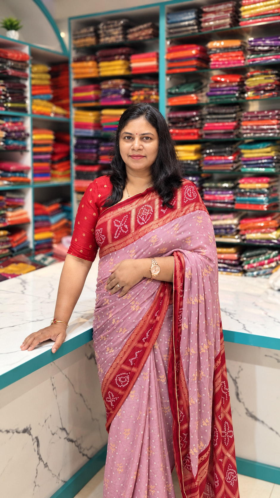 Premium Chiffon Fancy Saree with Bandini Blouse & Pallu