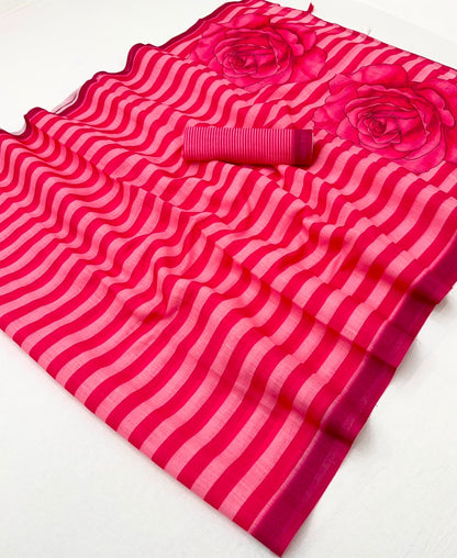 Soft Cotton Based Lenin with Zari Border and Fancy Tassels