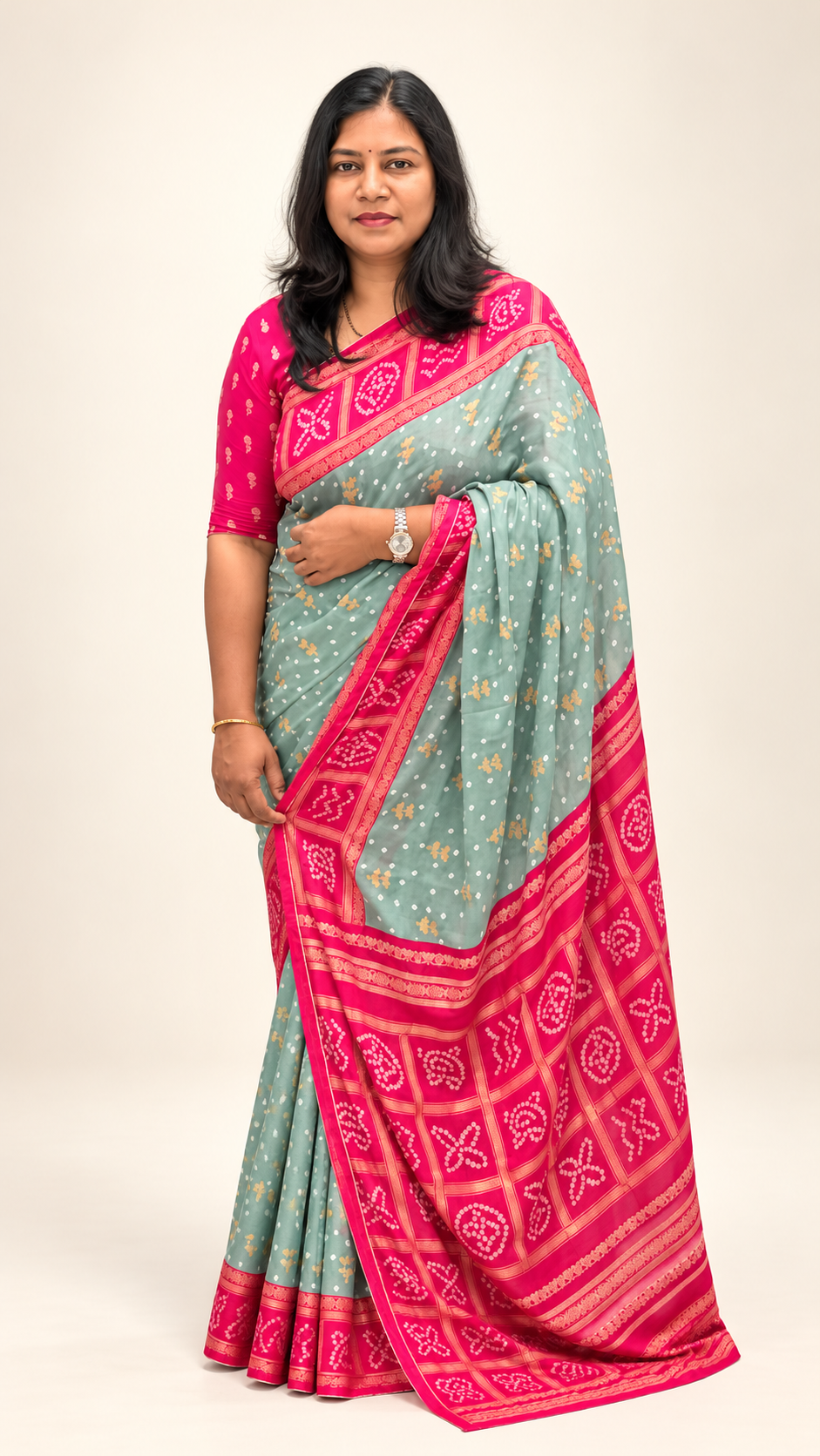 Premium Chiffon Fancy Saree with Bandini Blouse & Pallu
