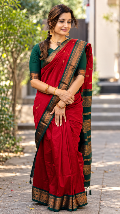Premium Kalyani Cotton Sarees with Zari Border and Rich Pallu