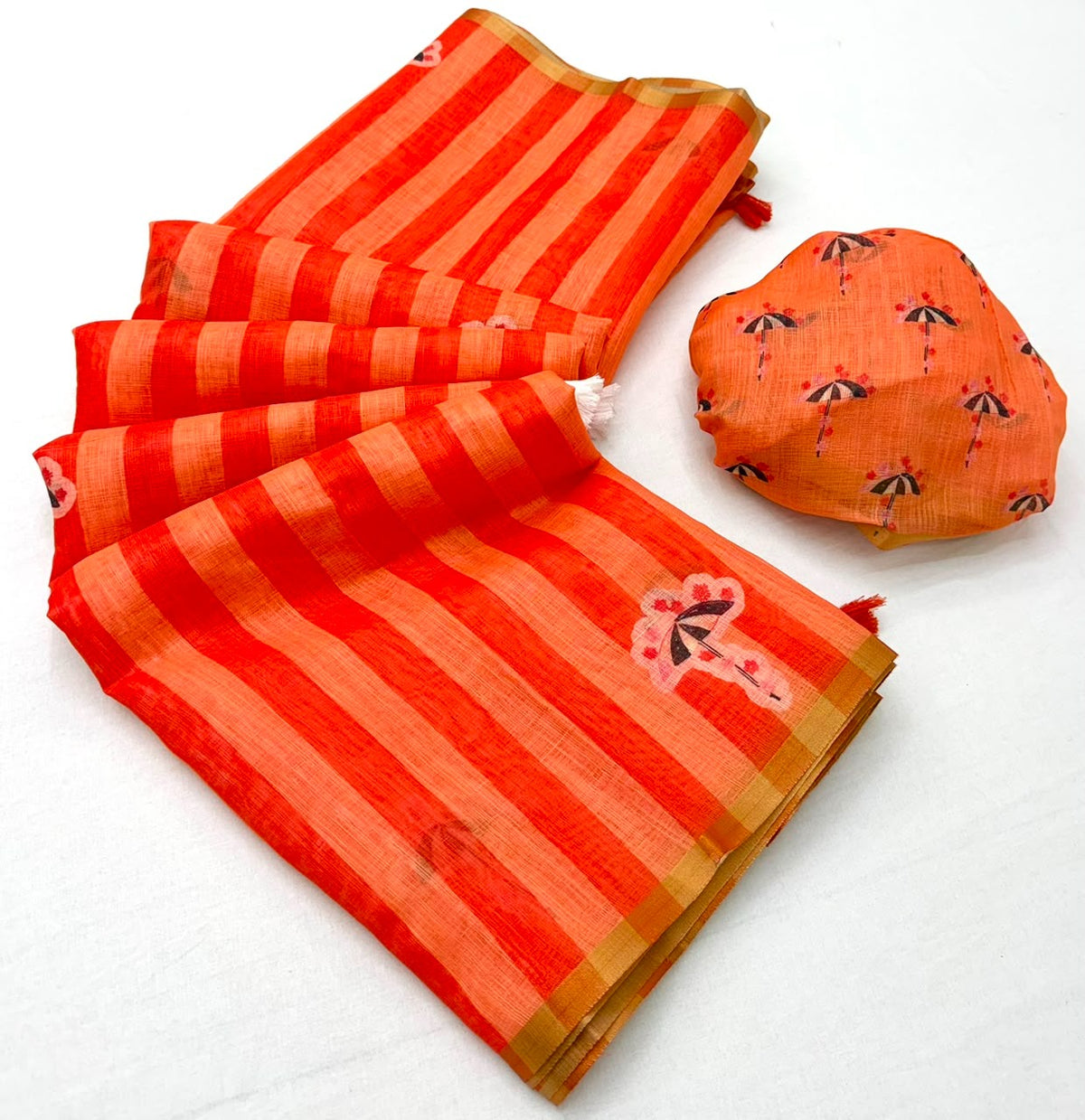 Soft Cotton Based Lenin with Zari Border and Fancy Tassels