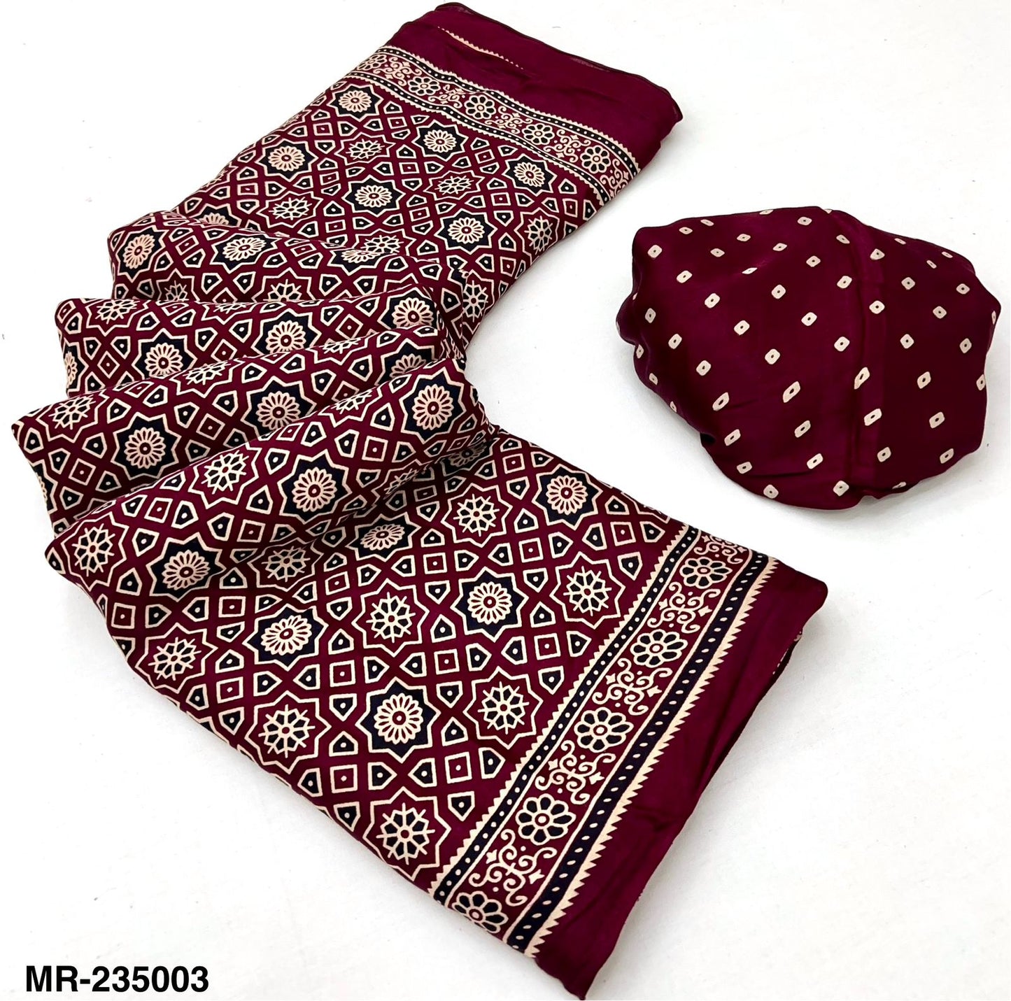 Premium Modal Ajrakh with pagadi patta and handblock print