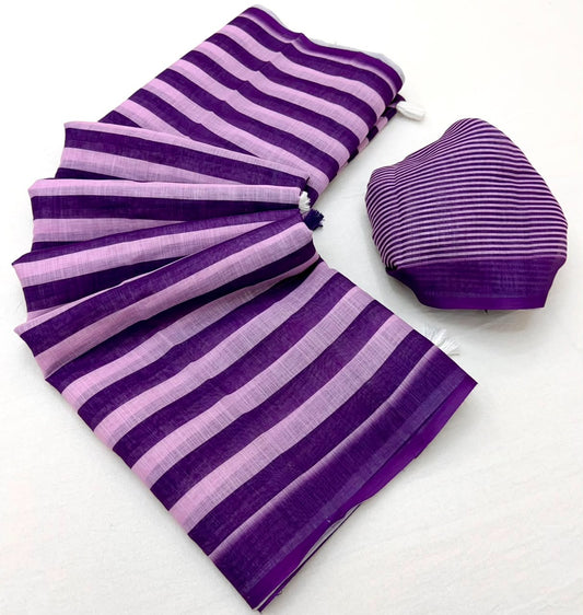 Soft Cotton Based Lenin with Zari Border and Fancy Tassels
