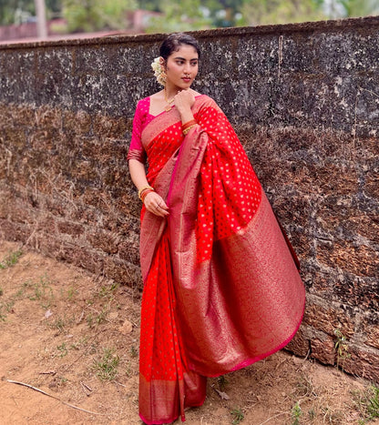 Premium Semi Khaddi Georgette and Orange with Pink Border