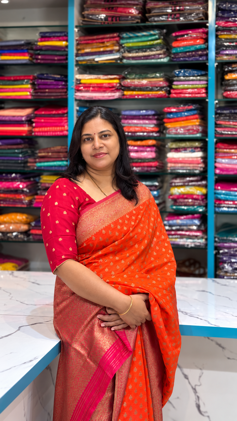 Khaddi Georgette New Design Orange with Pink Border