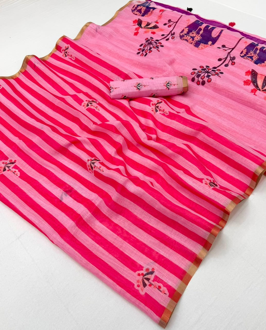 Soft Cotton Based Lenin with Zari Border and Fancy Tassels
