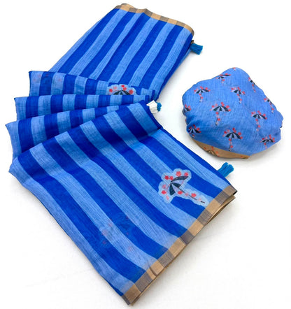 Soft Cotton Based Lenin with Zari Border and Fancy Tassels