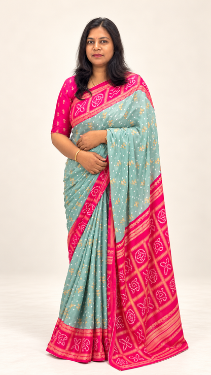 Premium Chiffon Fancy Saree with Bandini Blouse & Pallu