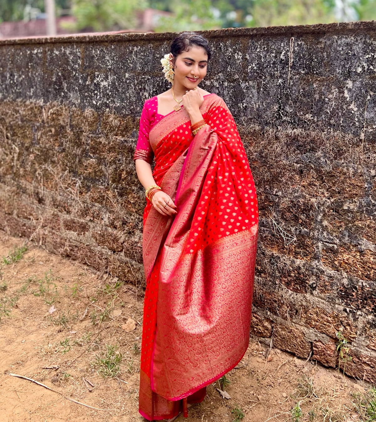 Premium Semi Khaddi Georgette and Orange with Pink Border