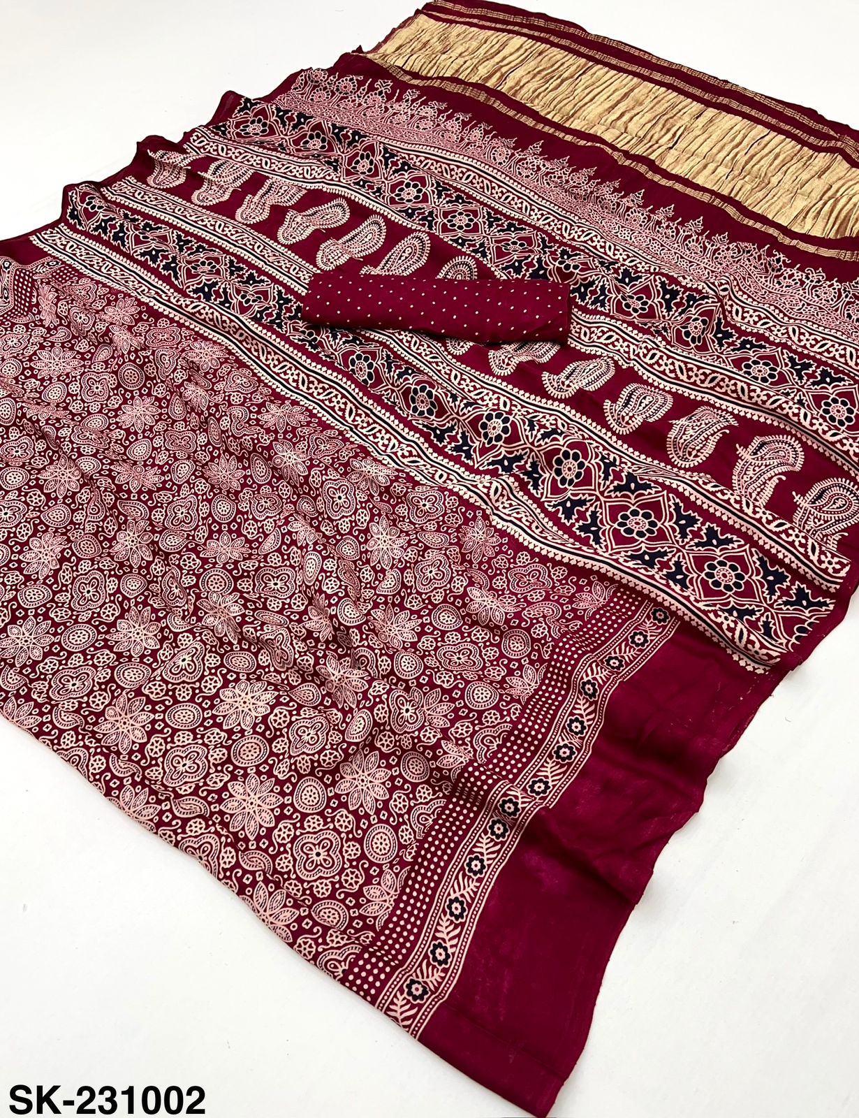 Premium Modal Ajrakh with pagadi patta and handblock print